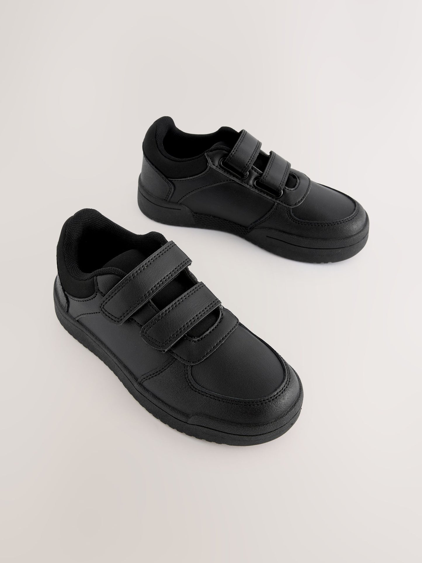 Black Wide Fit (G) 2 Straps Touch Fastening School Shoes image 1