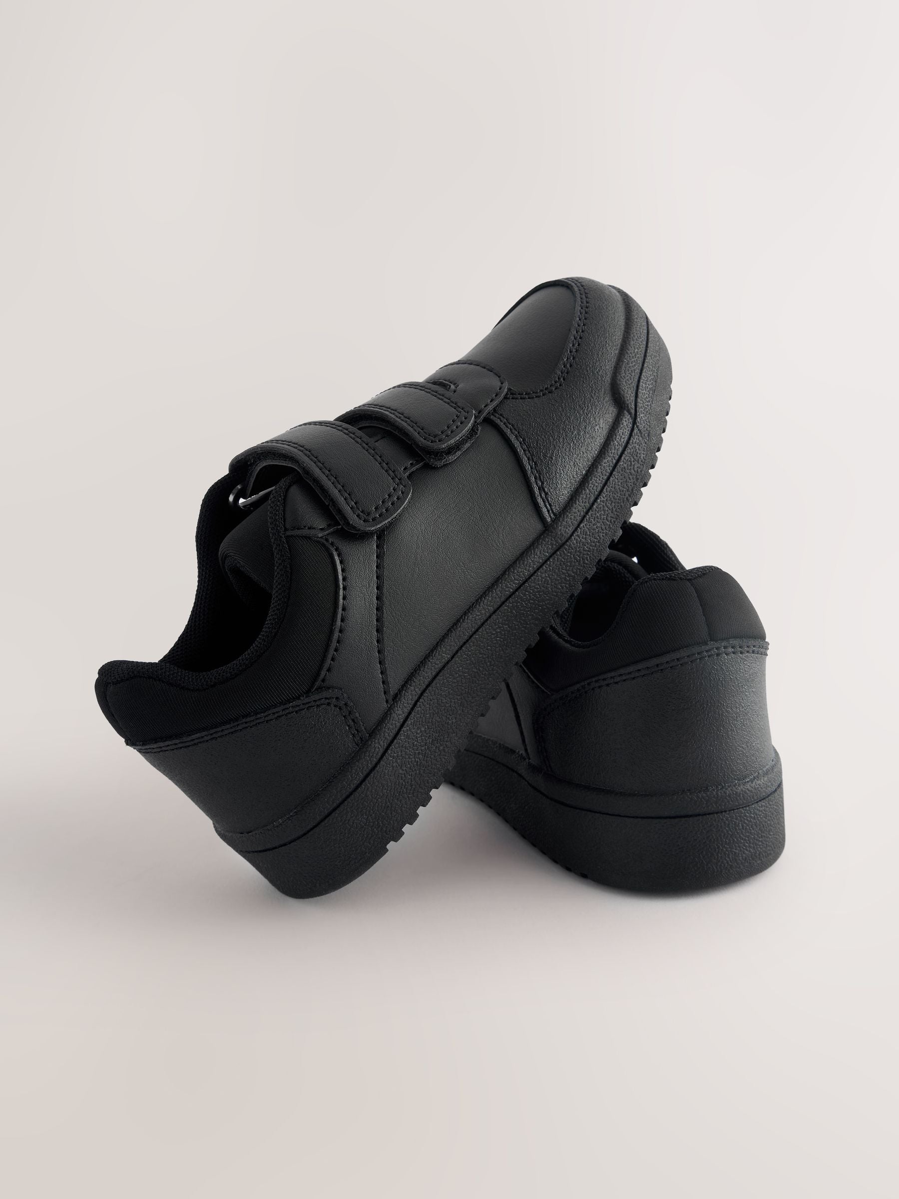 Black Wide Fit (G) 2 Straps Touch Fastening School Shoes image 3