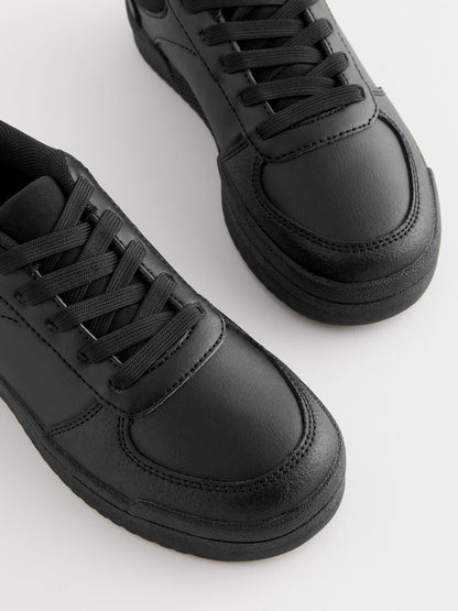 Black Wide Fit (G) School Lace-Up Shoes image 3