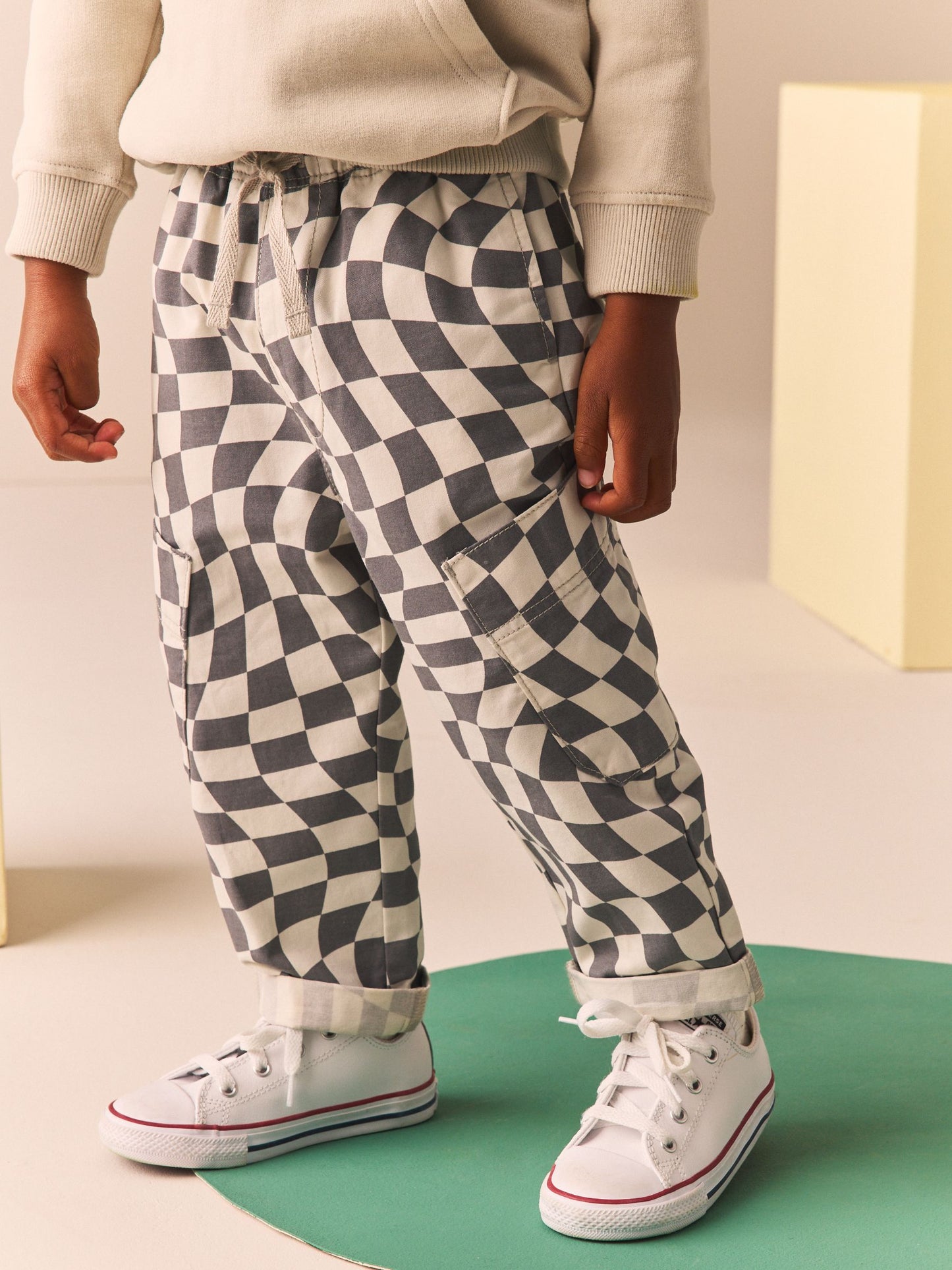 Dsiney Kidz - Grey/White Checkerboard Side Pocket Pull On Trousers (3mths-7yrs) image 1