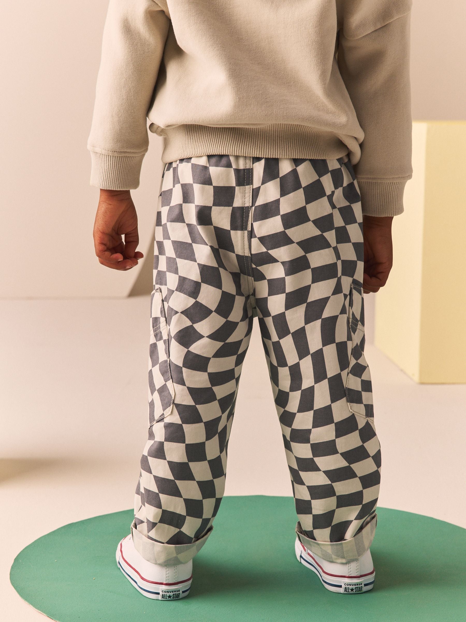 Dsiney Kidz - Grey/White Checkerboard Side Pocket Pull On Trousers (3mths-7yrs) image 3