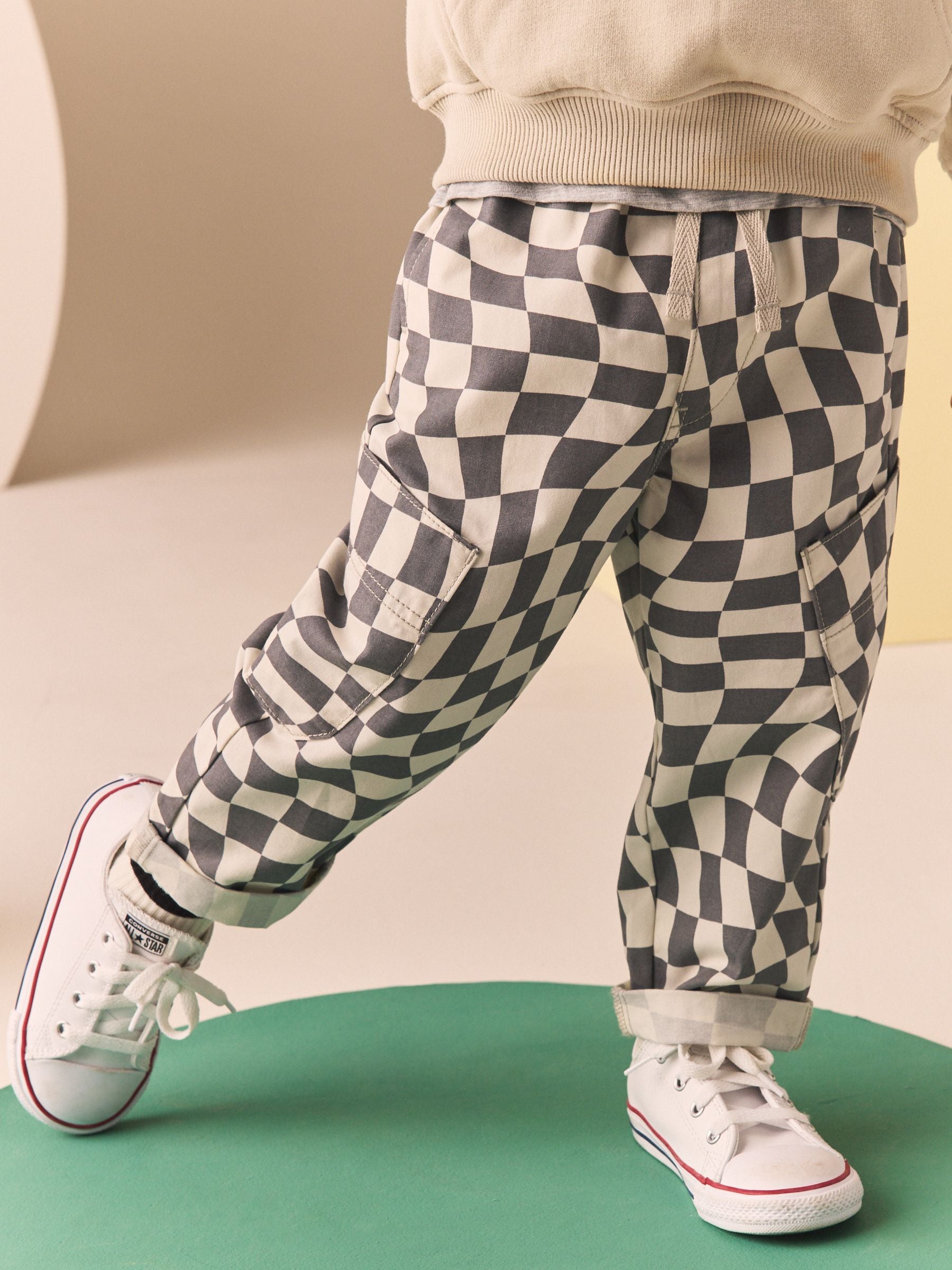 Dsiney Kidz - Grey/White Checkerboard Side Pocket Pull On Trousers (3mths-7yrs) image 4
