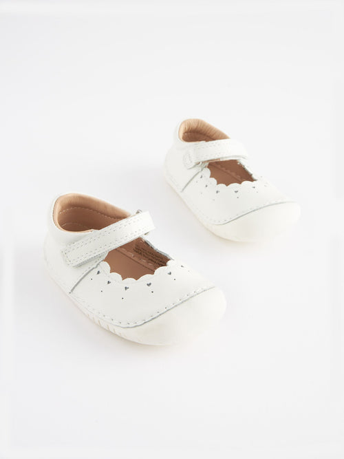 White Leather Wide Fit (G) Crawler Mary Jane Shoes image 1