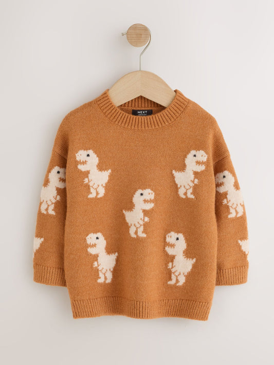 Dsiney Kidz - Tan Brown All Over Character Knitted Crew Neck Jumper (3mths-7yrs) image 1