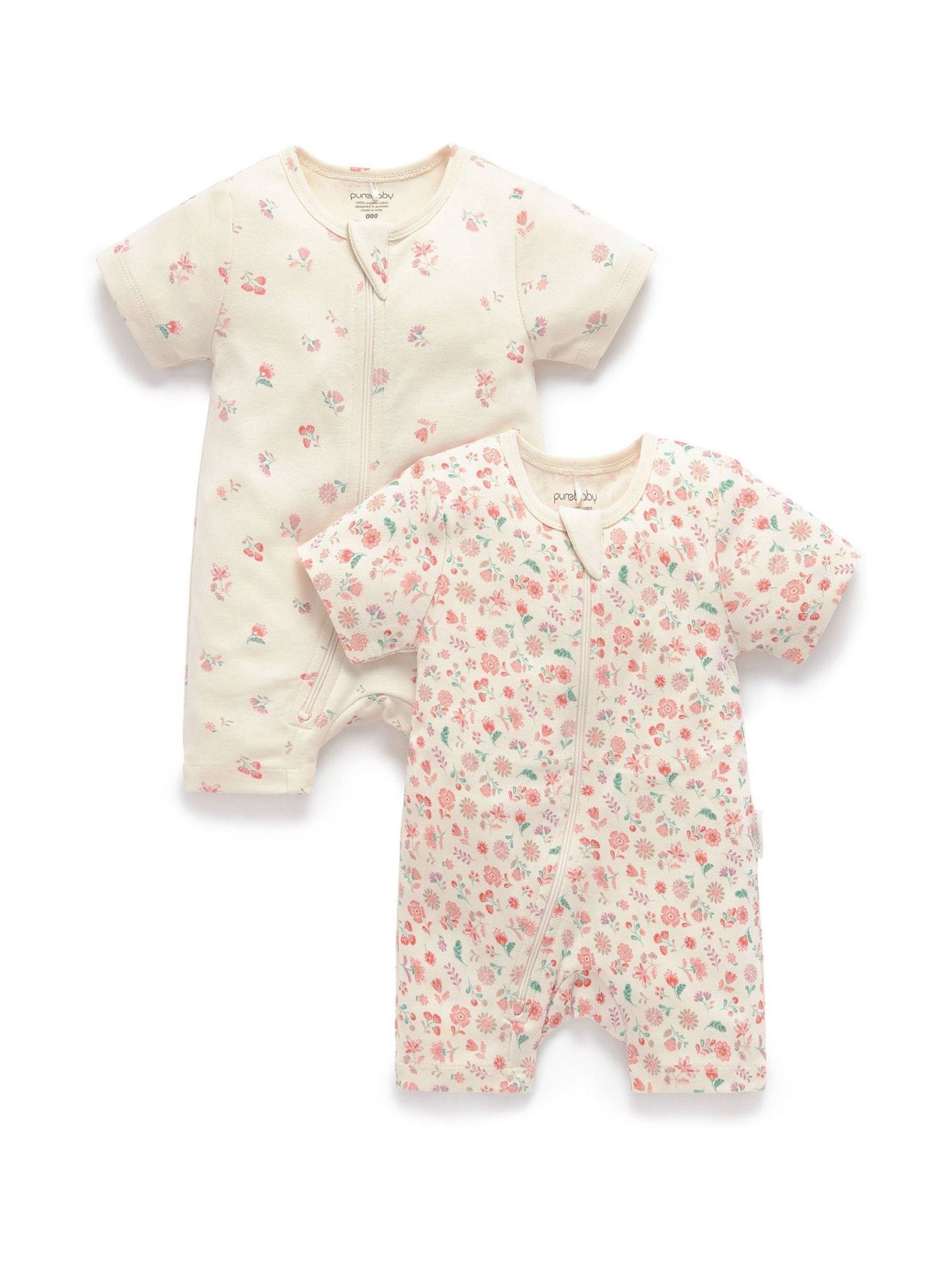 Purebaby Pink Short Sleeve Zip Rompers 2 Pack image 3