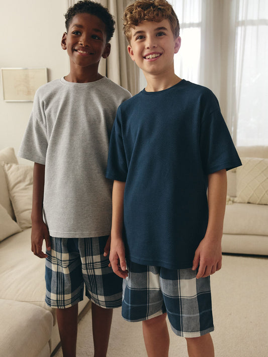 Blue/ Grey Check Woven Pyjamas 2 Pack (1.5-16yrs) image 1