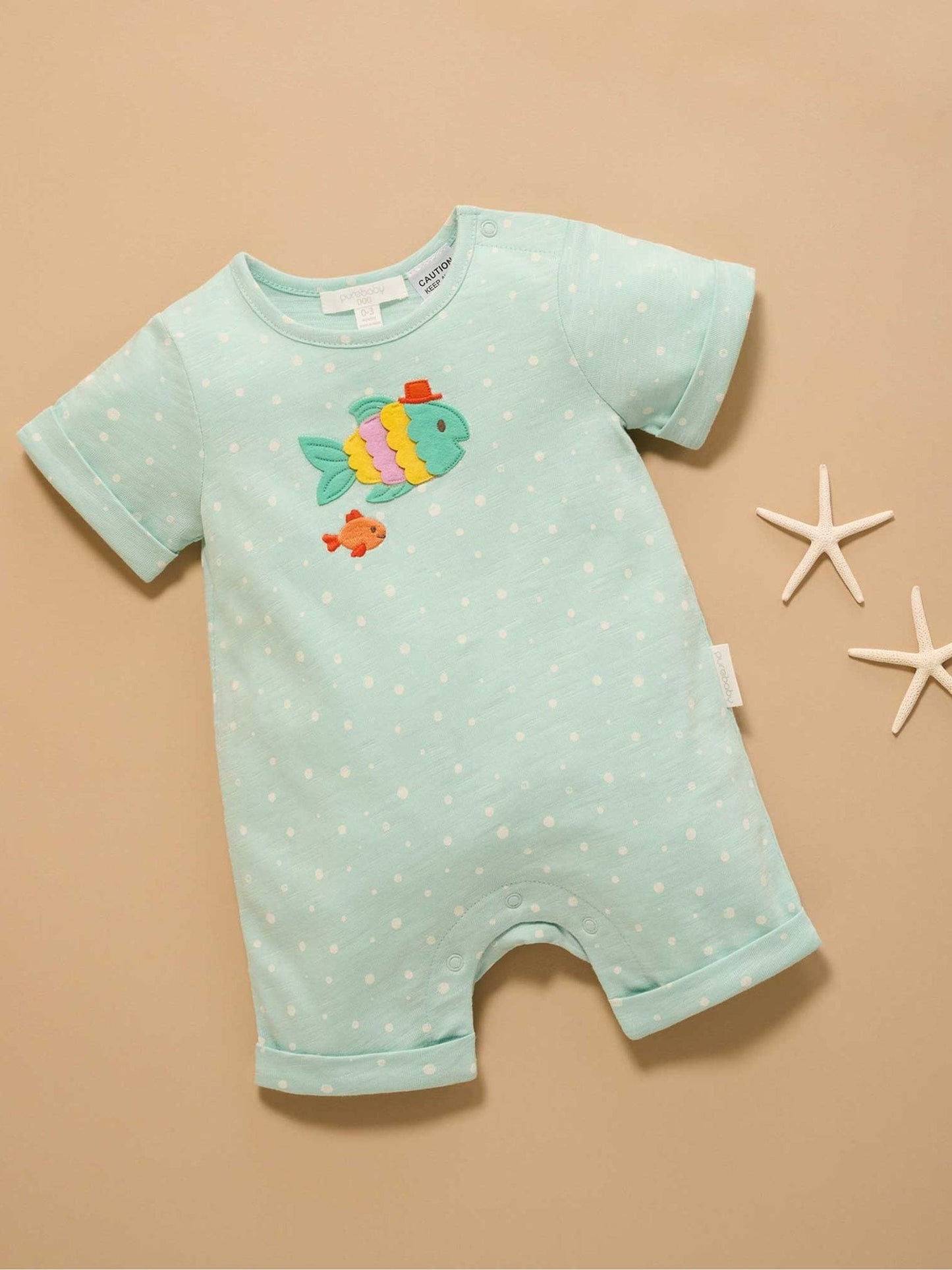 Purebaby Blue Fancy Fish Growsuit Rompersuit image 1