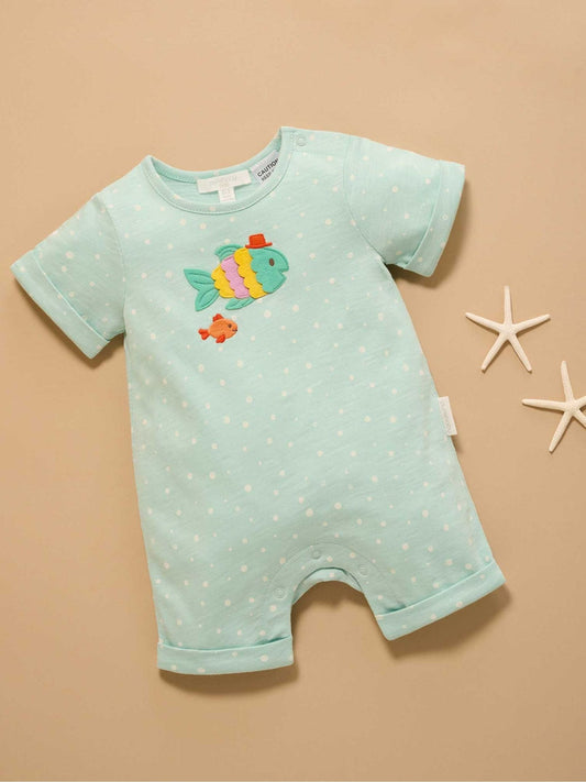 Purebaby Blue Fancy Fish Growsuit Rompersuit image 1