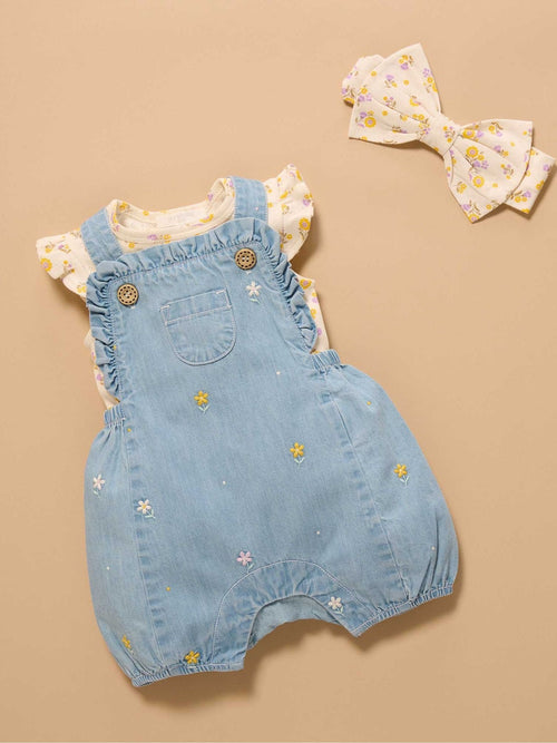 Purebaby Blue Broderie Dungaree Set image 1