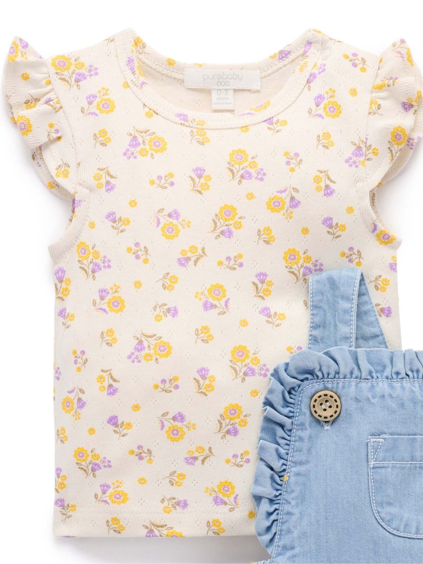 Purebaby Blue Broderie Dungaree Set image 3