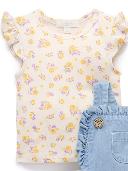 Purebaby Blue Broderie Dungaree Set image 3