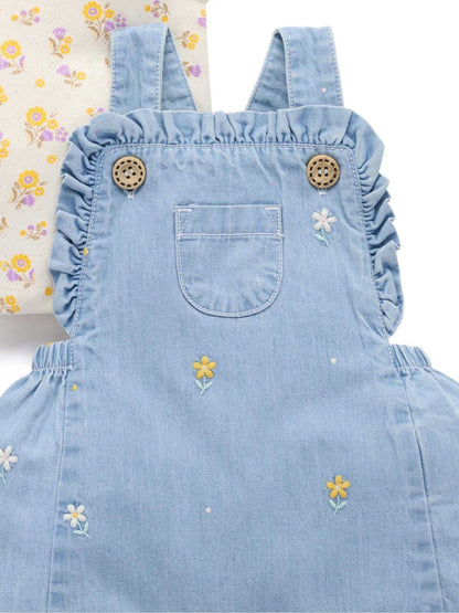 Purebaby Blue Broderie Dungaree Set image 4