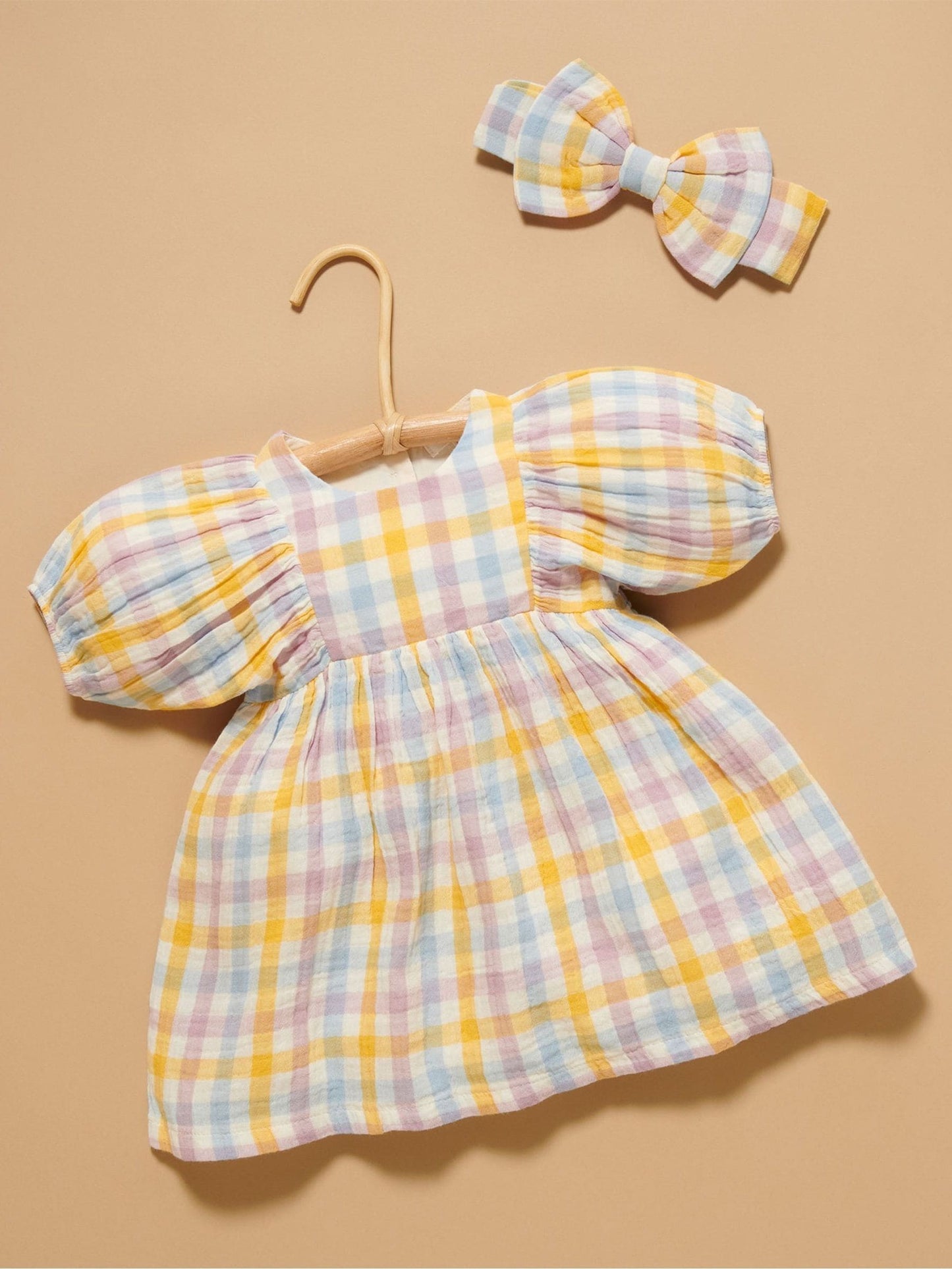 Purebaby Pink Check Gathered Dress image 1