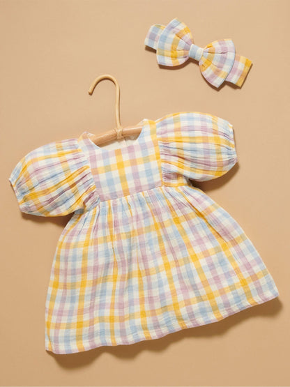 Purebaby Pink Check Gathered Dress image 1
