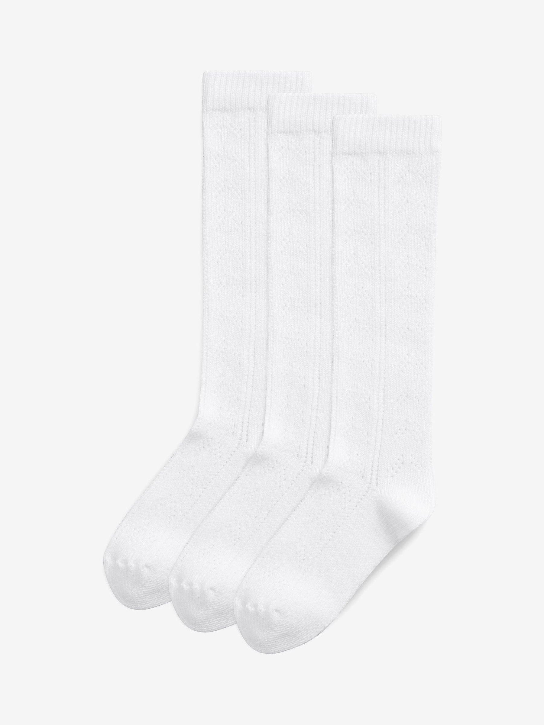 White 3 Pack Cotton Rich Pointelle Knee High School Socks image 2