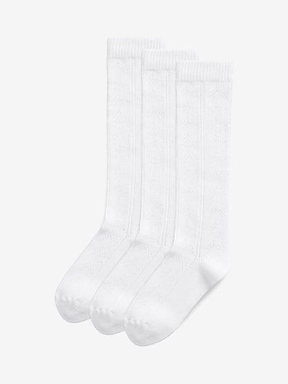White 3 Pack Cotton Rich Pointelle Knee High School Socks image 2