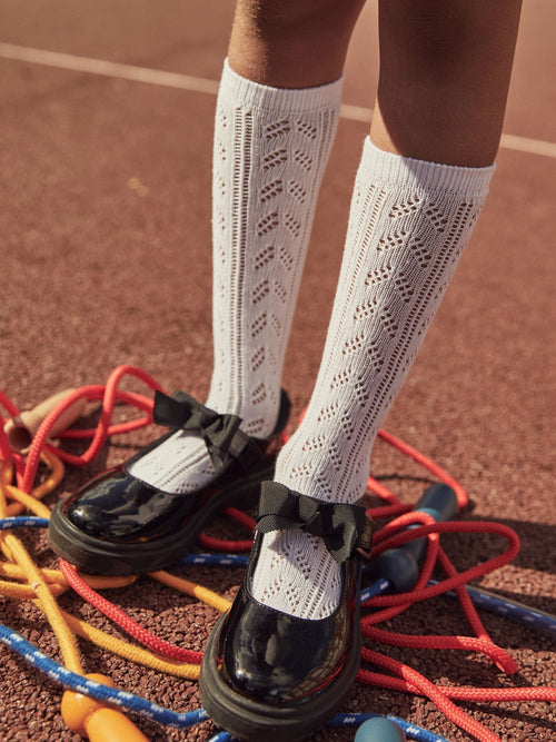 White 3 Pack Cotton Rich Pointelle Knee High School Socks image 1