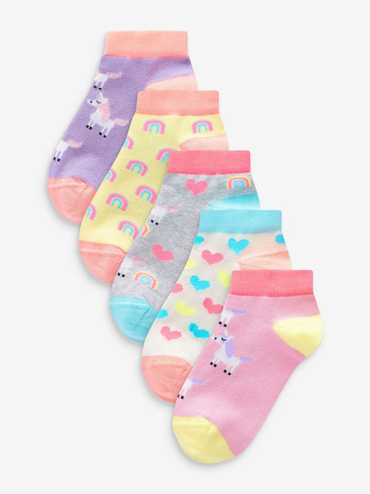 Pink/Grey/Purple 5 Pack Cotton Rich Unicorn Character Trainer Socks image 1