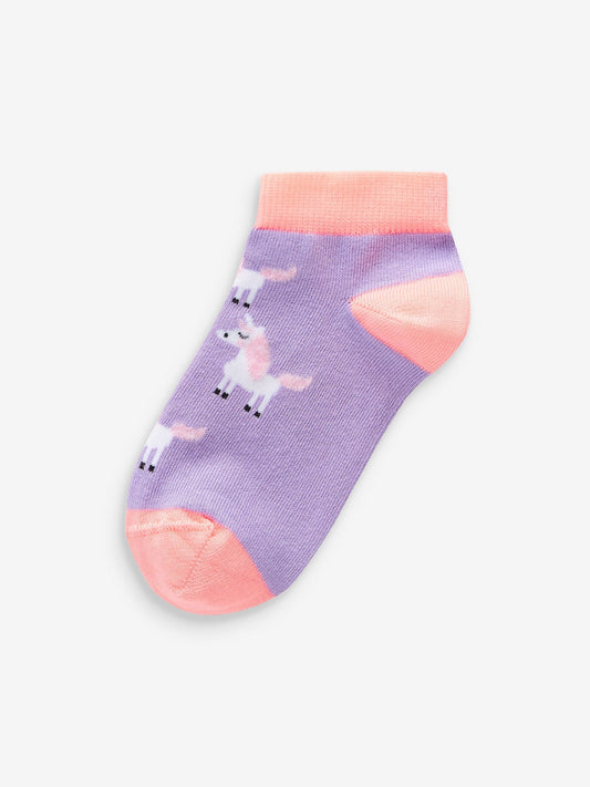 Pink/Grey/Purple 5 Pack Cotton Rich Unicorn Character Trainer Socks image 3