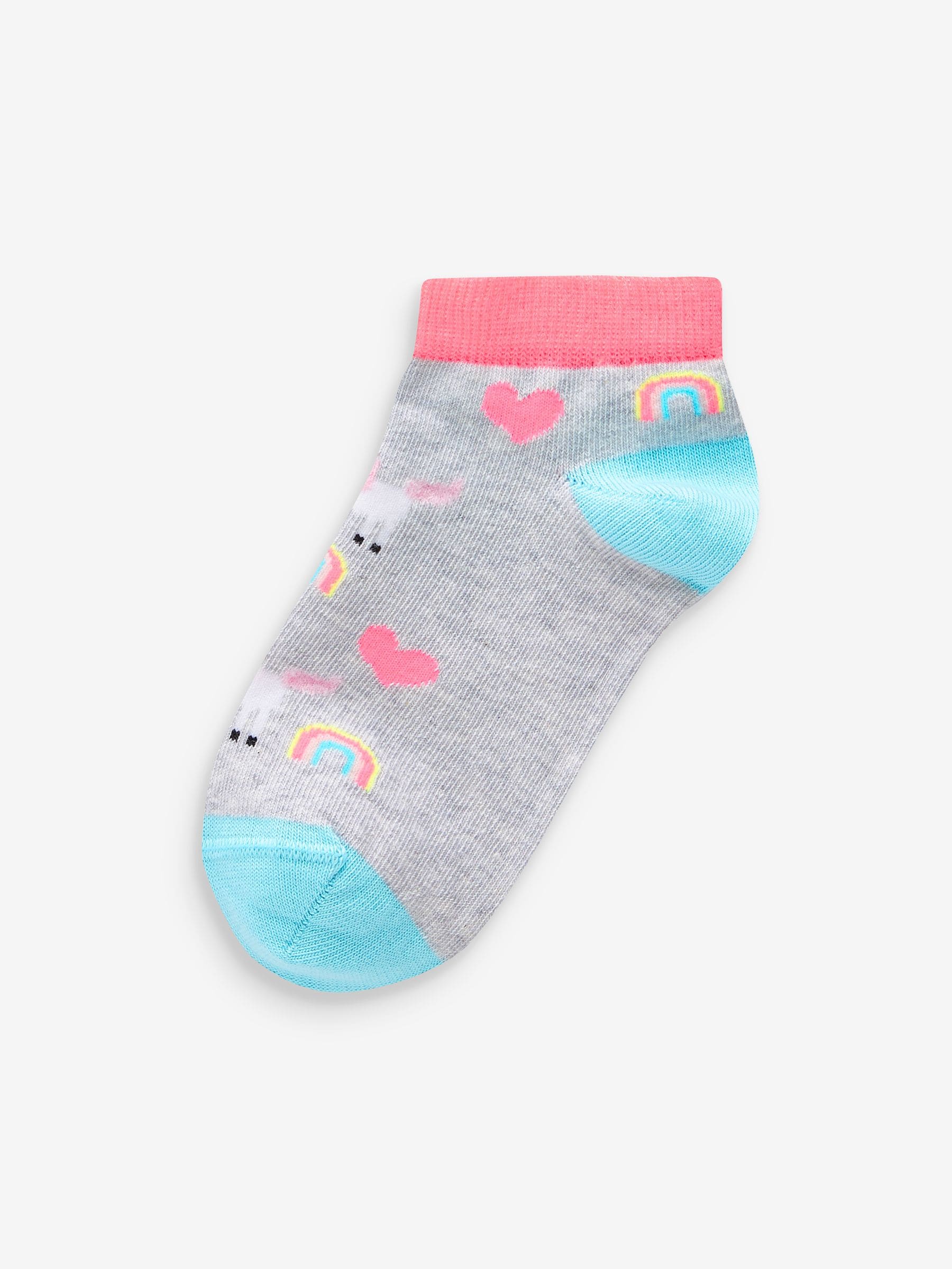 Pink/Grey/Purple 5 Pack Cotton Rich Unicorn Character Trainer Socks image 3