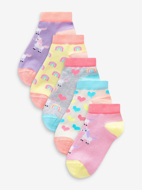 Pink/Grey/Purple 5 Pack Cotton Rich Unicorn Character Trainer Socks image 1