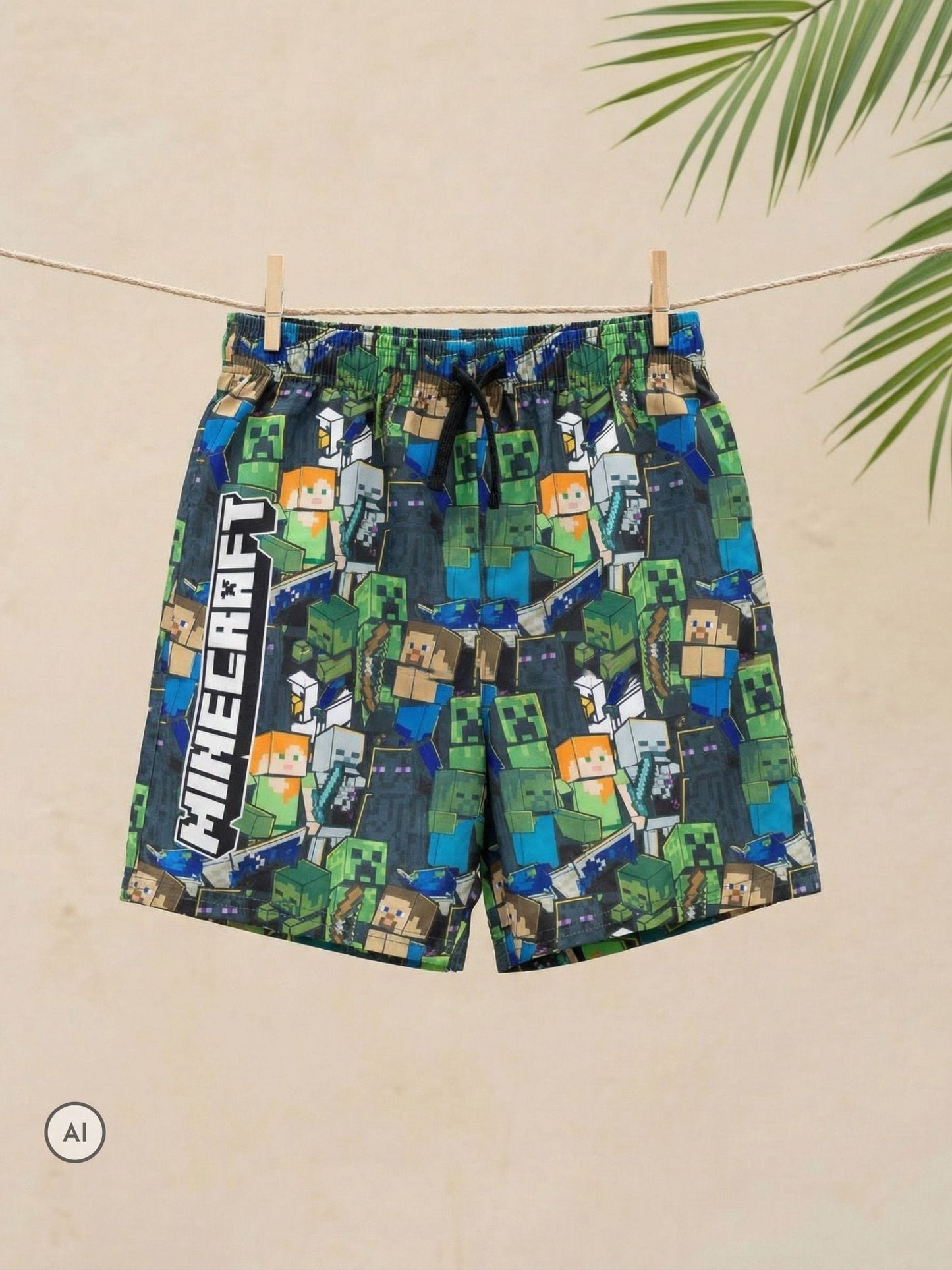 Dsiney Kidz - Vanilla Underground Green Minecraft Swim Shorts image 1