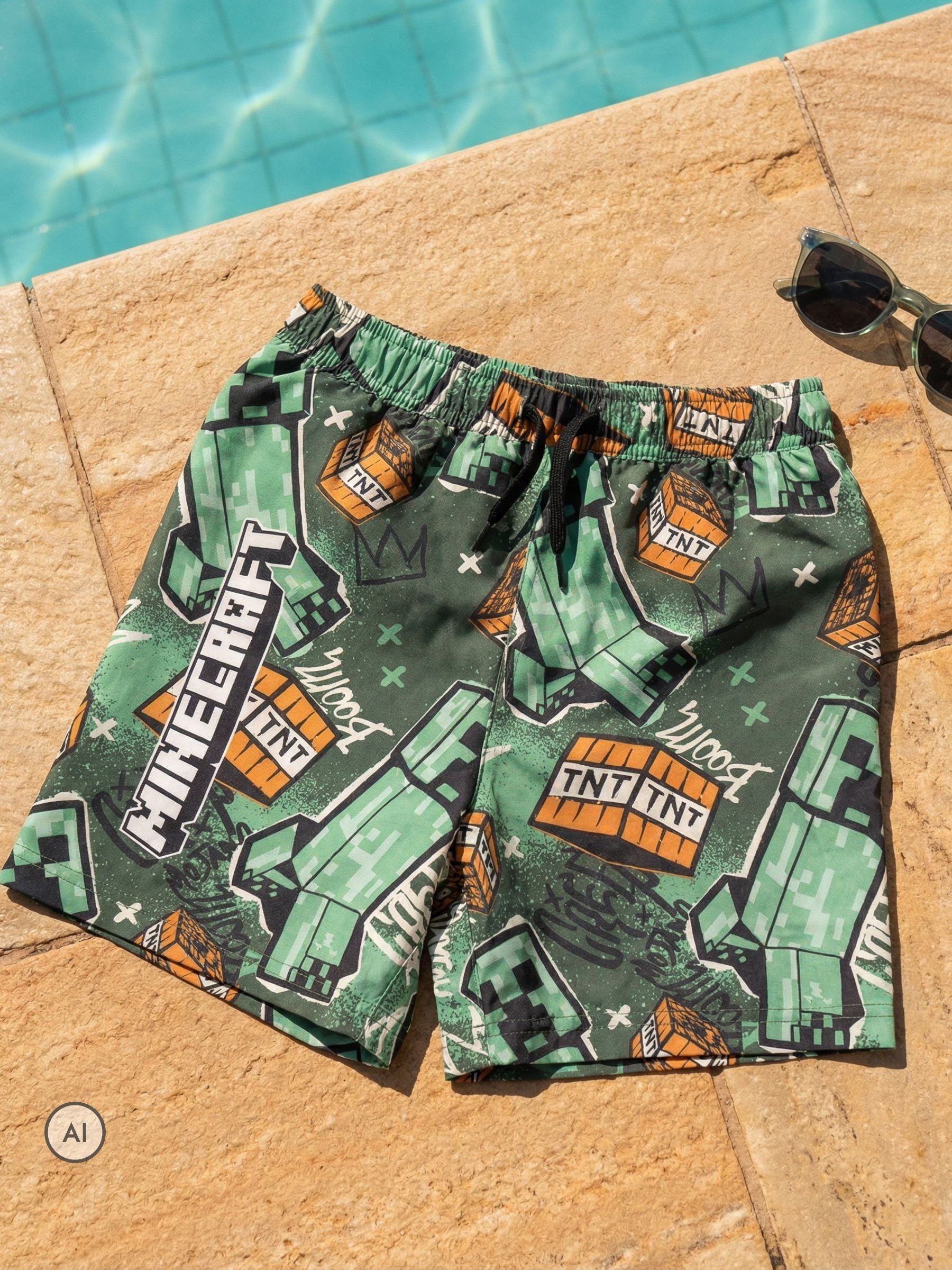 Dsiney Kidz - Vanilla Underground Green Minecraft Swim Shorts image 2