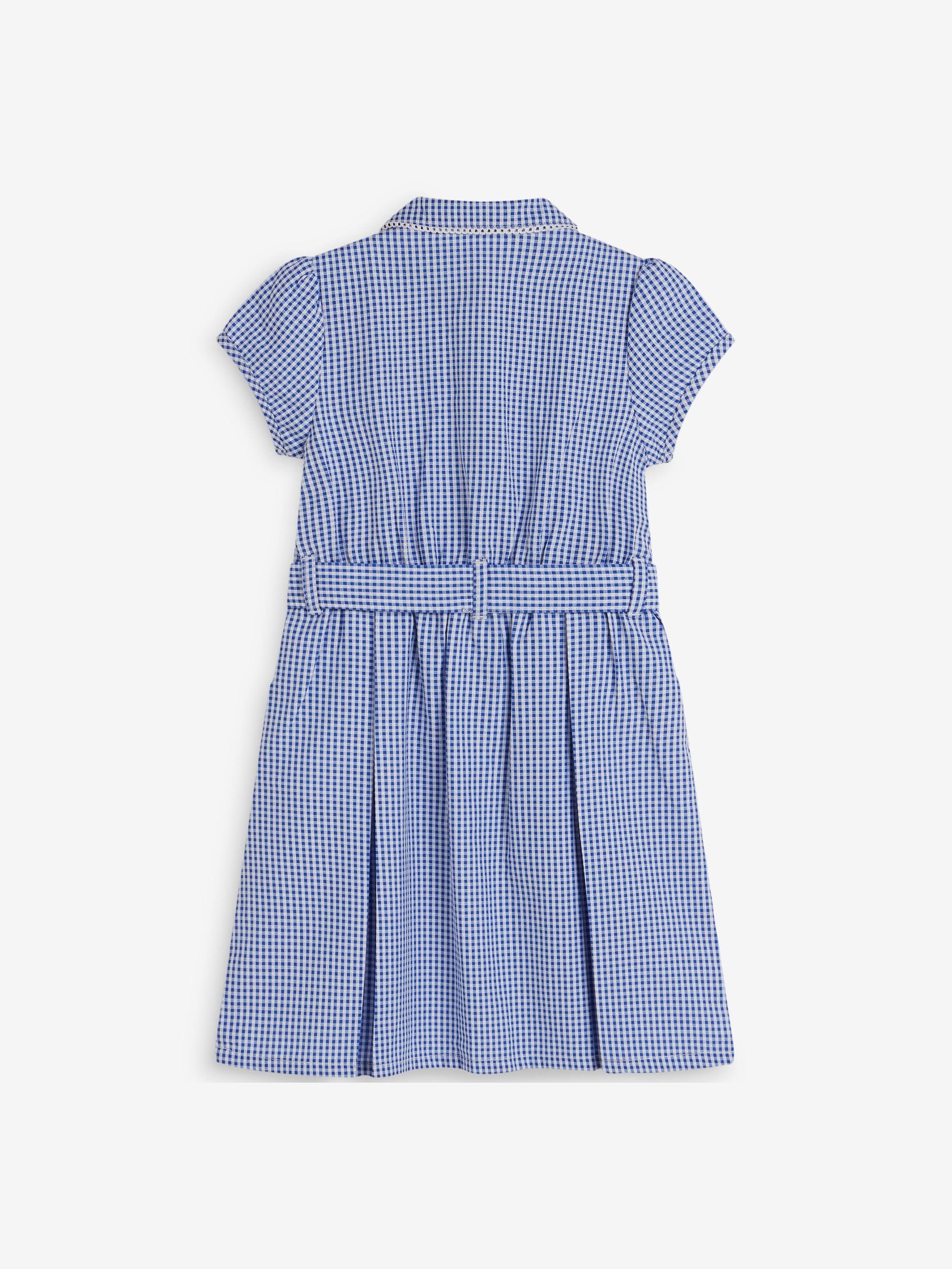 Mid Blue Gingham Cotton Rich Belted School Dress with Scrunchie (3-14yrs) image 7