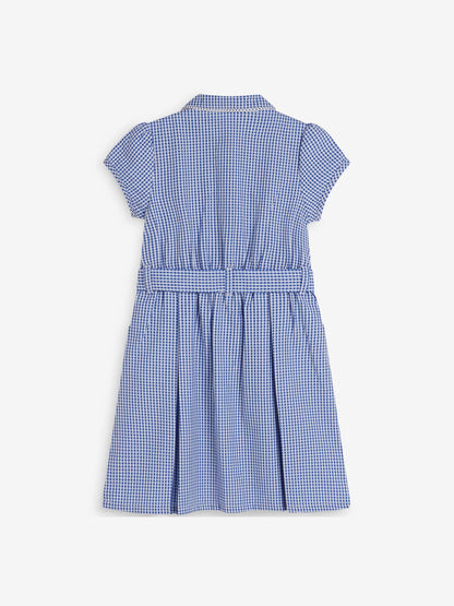 Mid Blue Gingham Cotton Rich Belted School Dress with Scrunchie (3-14yrs) image 7