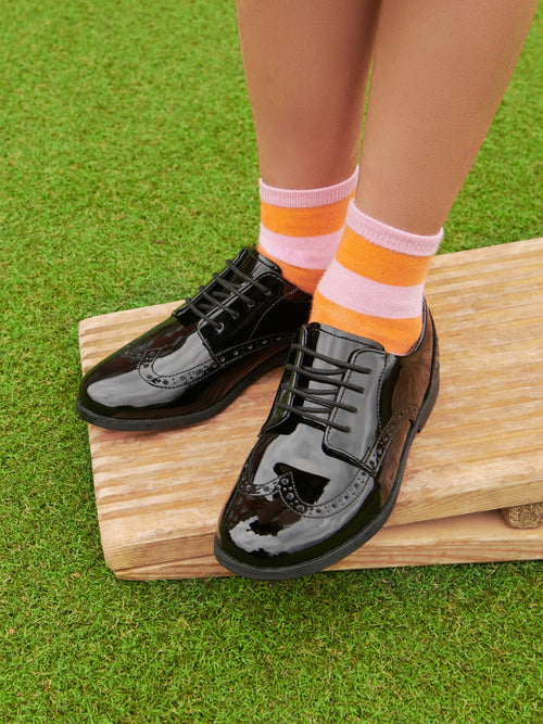 Start Rite Black Patent Standard Fit Leather Impulsive Chunky Brogue Lace Up Stitch Down School Shoes image 1