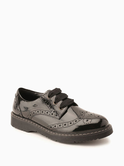 Start Rite Black Patent Standard Fit Leather Impulsive Chunky Brogue Lace Up Stitch Down School Shoes image 5