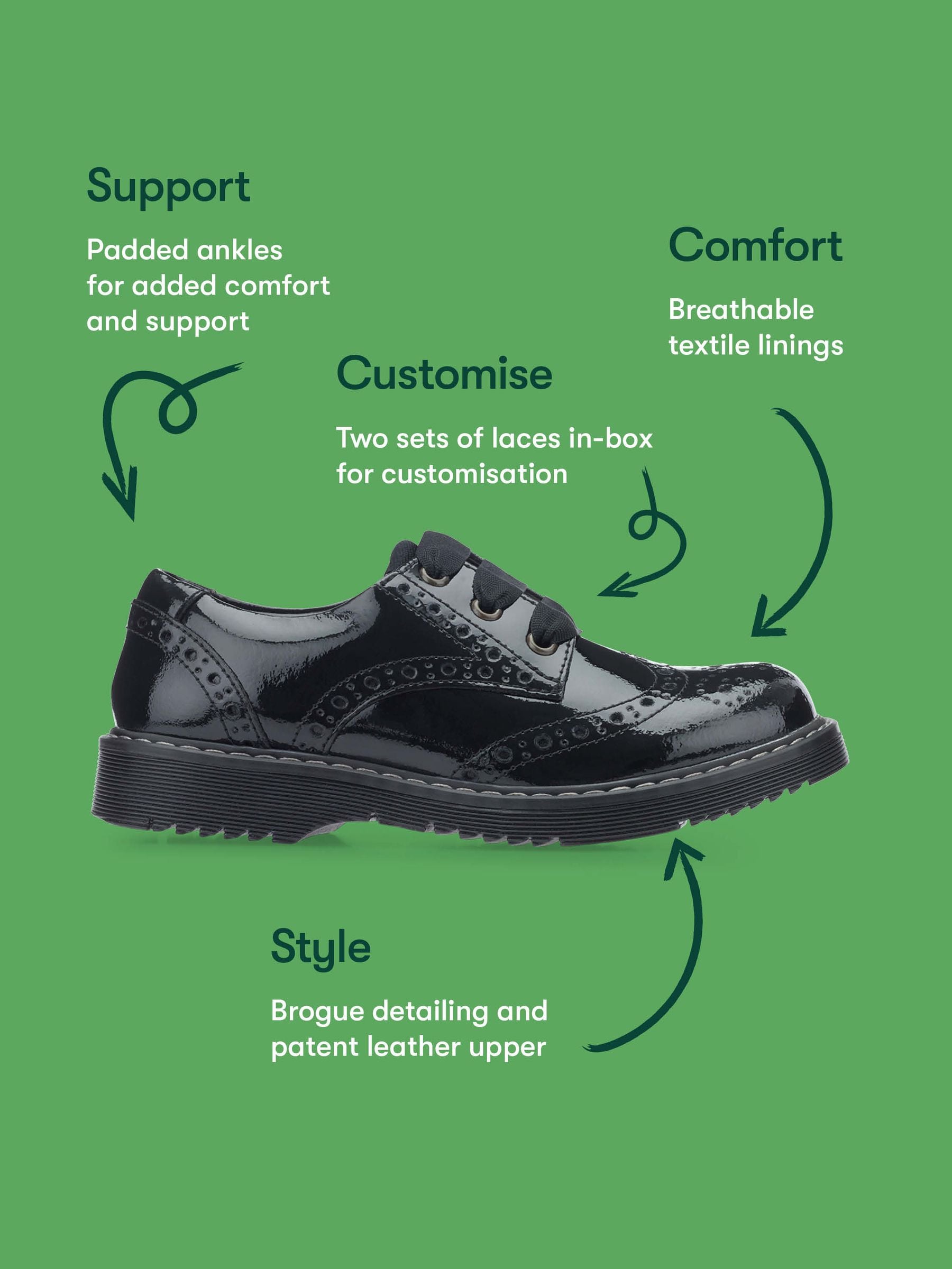 Start Rite Black Patent Standard Fit Leather Impulsive Chunky Brogue Lace Up Stitch Down School Shoes image 7