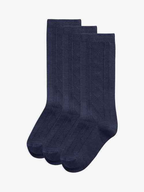 Navy Blue 3 Pack Cotton Rich Pointelle Knee High School Socks image 1
