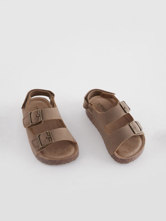 Stone Beige Wide Fit (G) Double Buckle Cushioned Footbed Sandals image 1