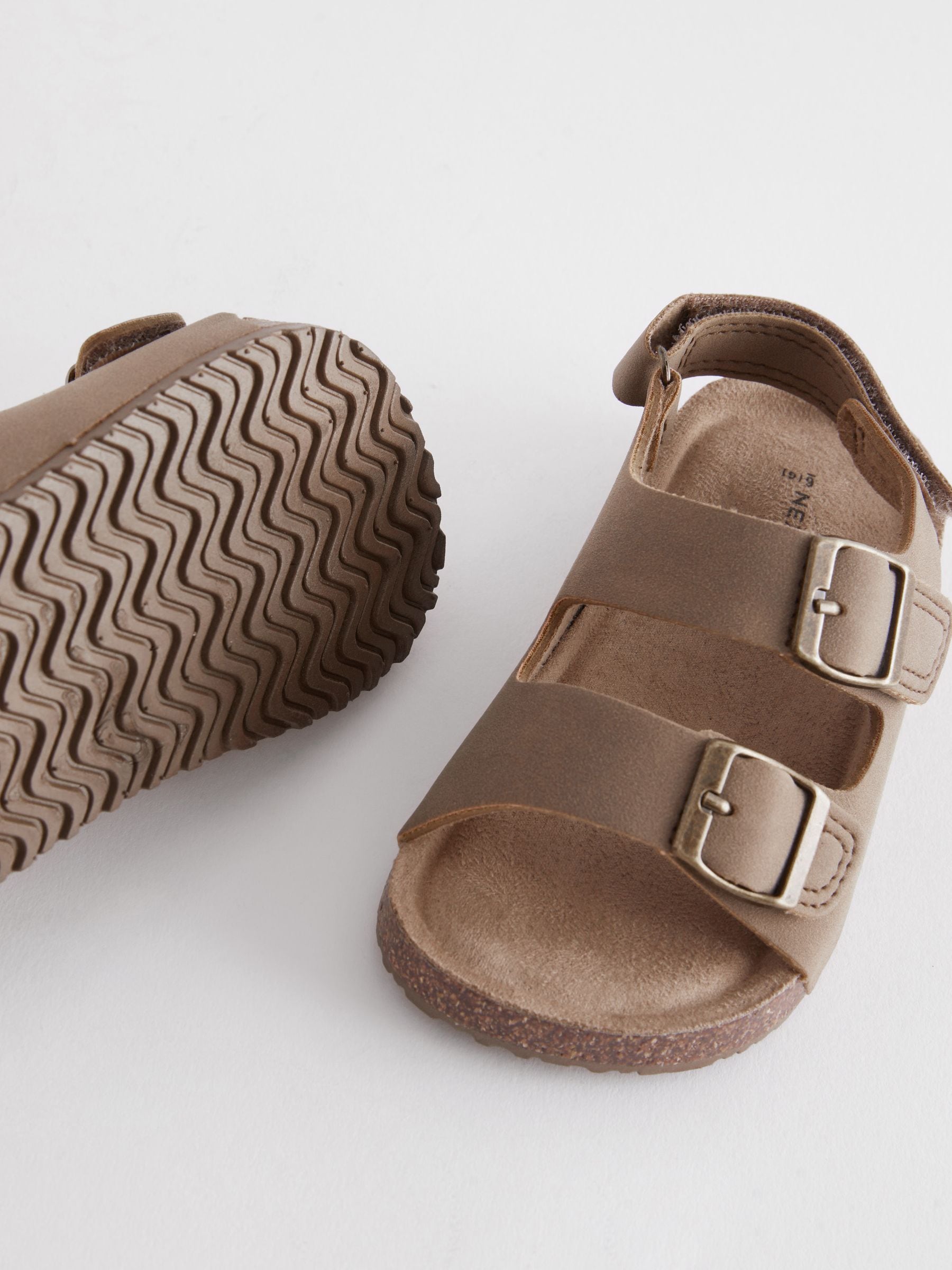 Stone Beige Wide Fit (G) Double Buckle Cushioned Footbed Sandals image 6