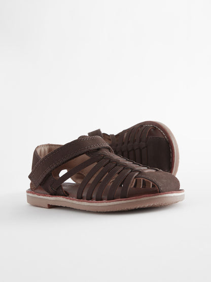 Chocolate Brown Leather Closed Toe Sandals