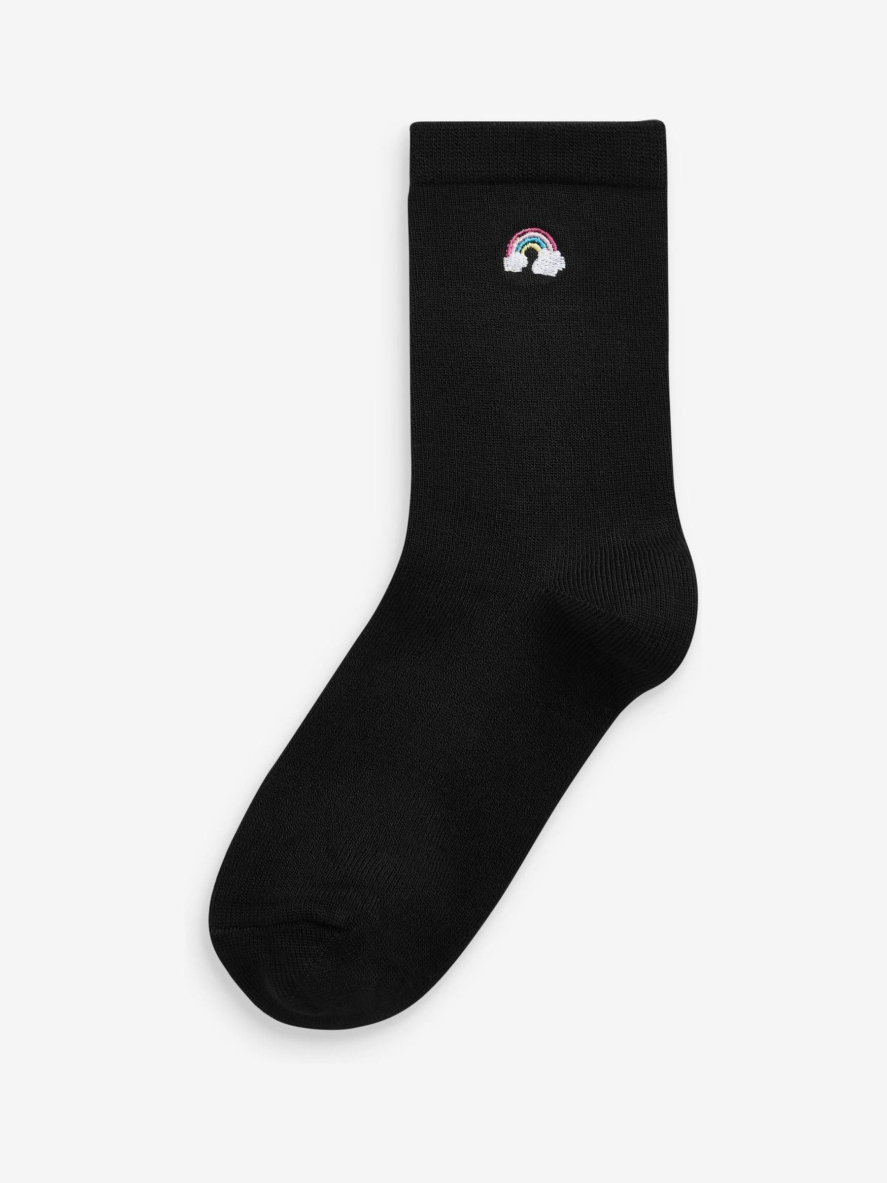 Black 5 Pack Unicorn Embroidered Ankle Socks image 3