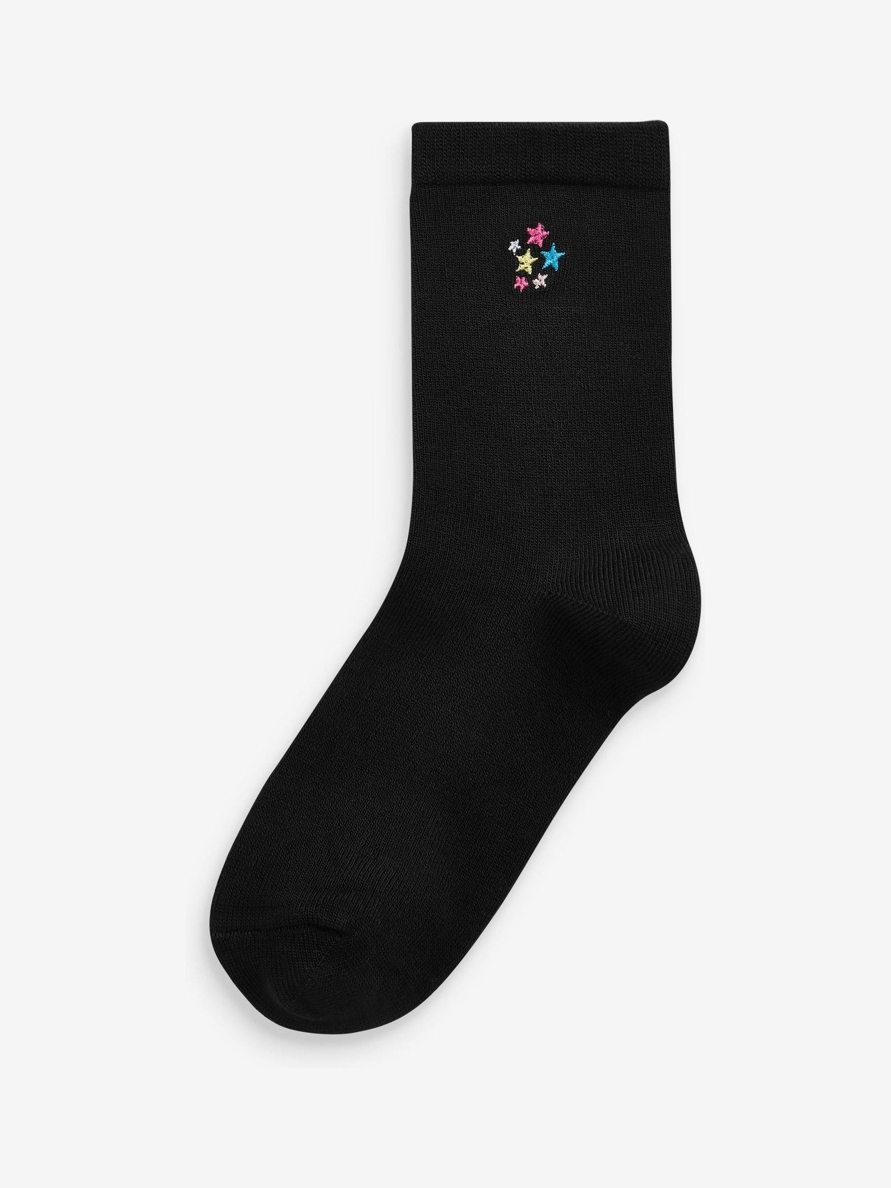 Black 5 Pack Unicorn Embroidered Ankle Socks image 4