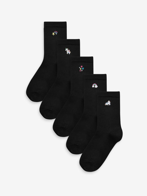 Black 5 Pack Unicorn Embroidered Ankle Socks image 1