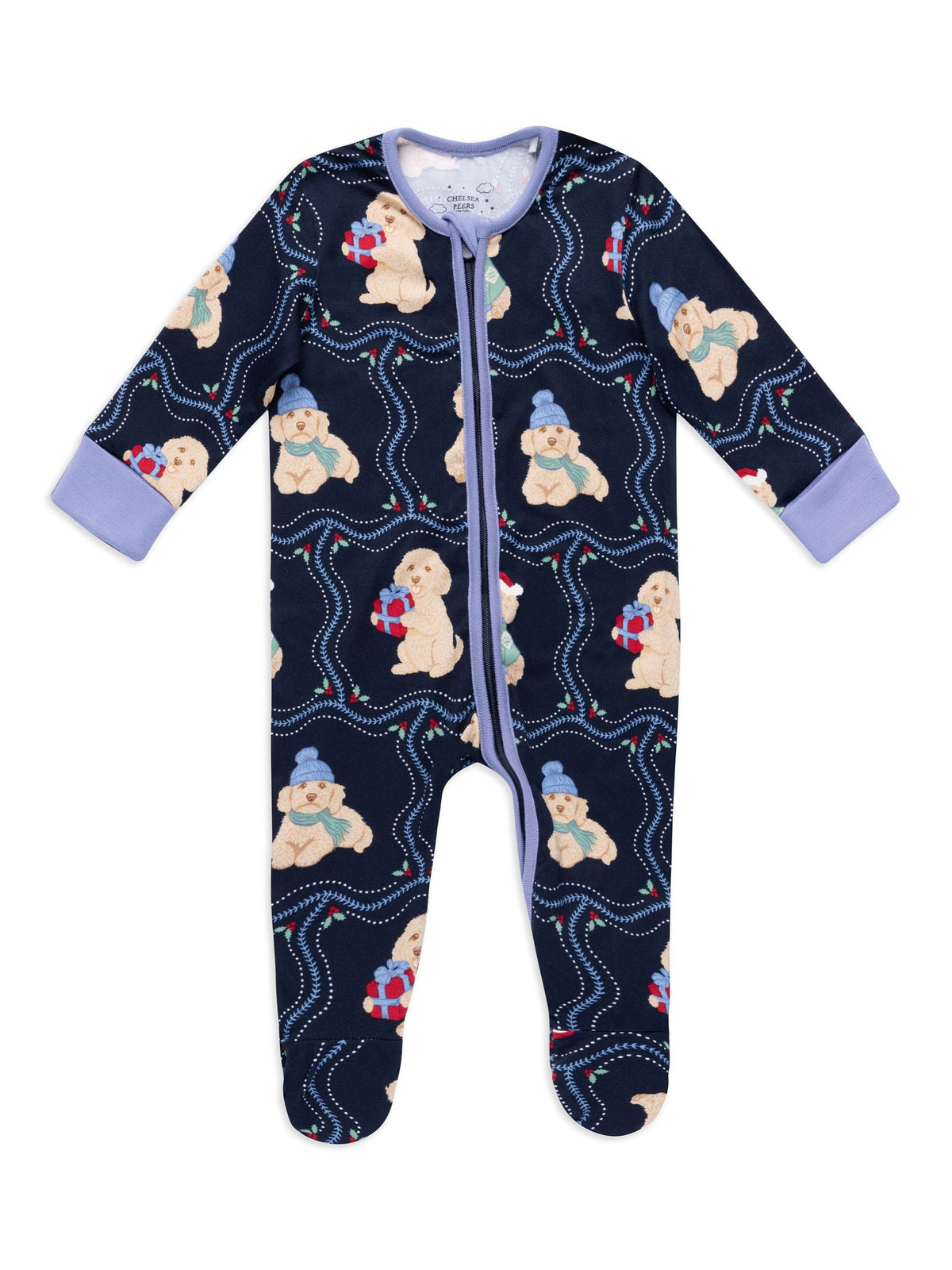 Chelsea Peers Blue Baby Christmas Chip the Cockapoo Portraits Print Sleepsuit - image 1