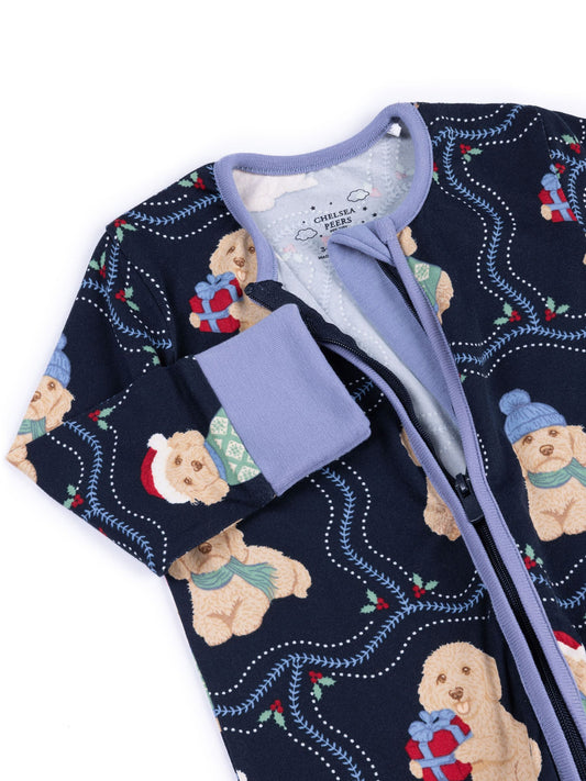 Chelsea Peers Blue Baby Christmas Chip the Cockapoo Portraits Print Sleepsuit - image 2
