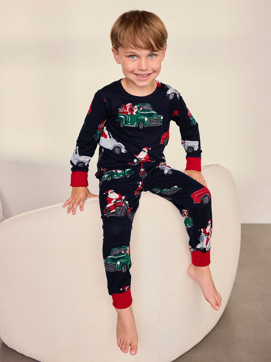 Chelsea Peers Blue Kids Christmas Santa Road Trip Print Long Pyjamas Set - image 1