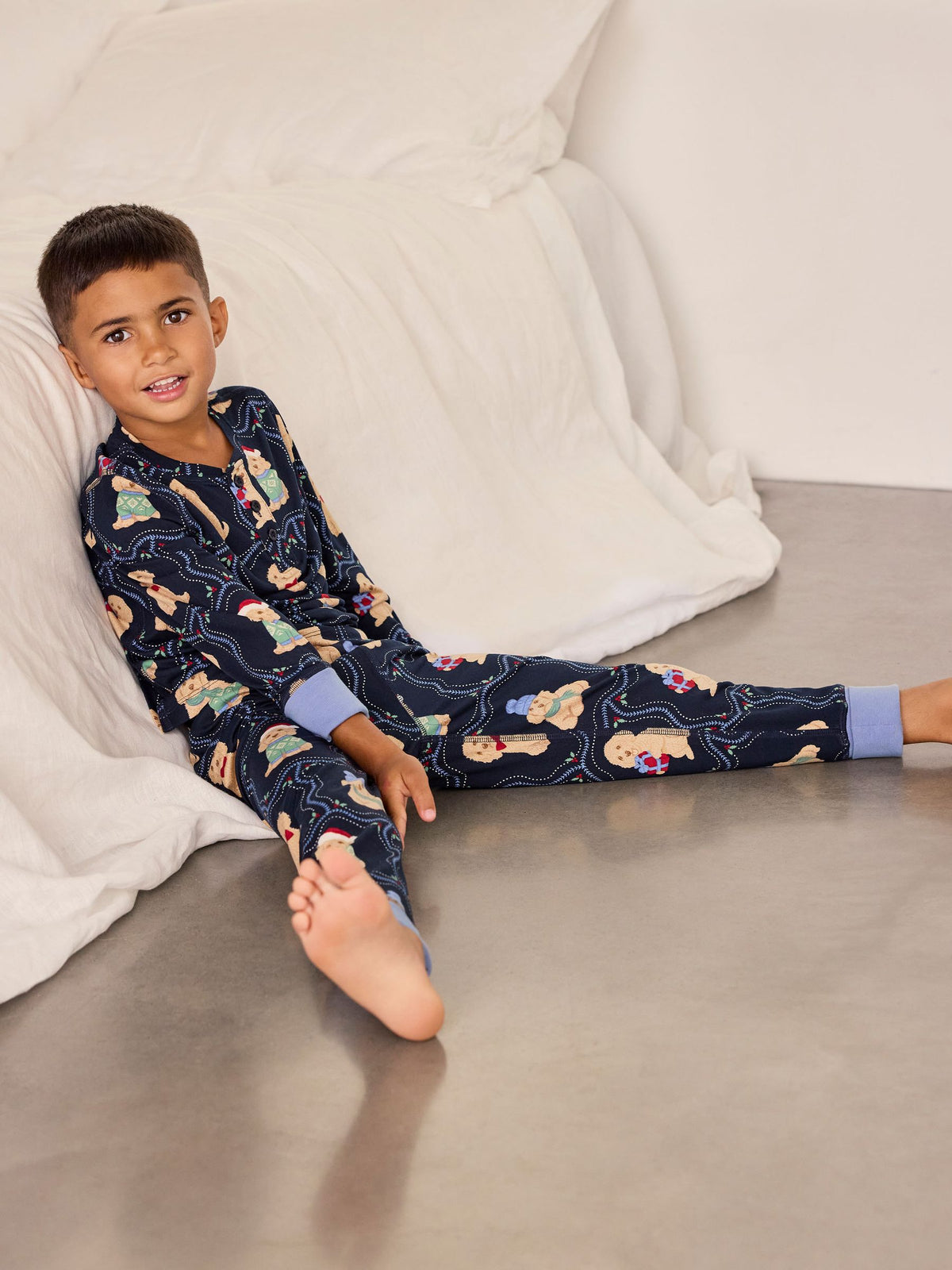 Chelsea Peers Blue Kids Christmas Chip the Cockapoo Portraits Print Long Pyjamas Set - image 3