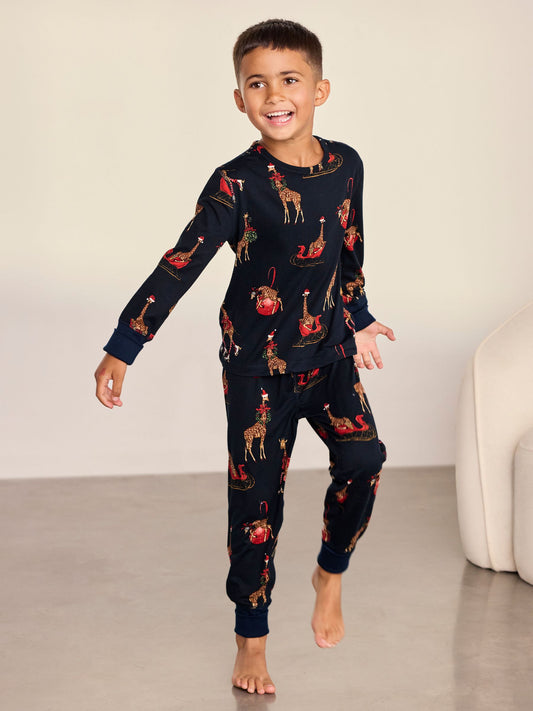 Chelsea Peers Blue Kids Christmas Giraffe Print Long Pyjama Set - image 1