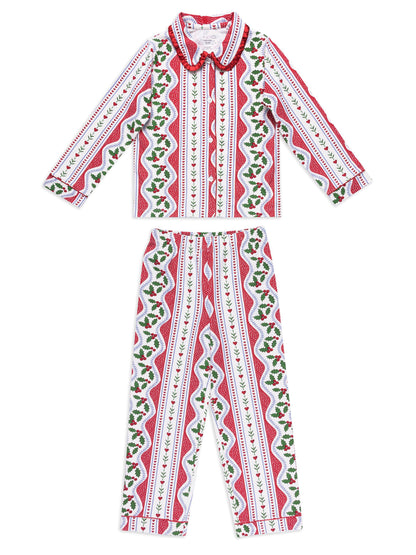 Chelsea Peers Red Kids Cotton Garland Holly Stripe Print Long Pyjamas Set - image 7