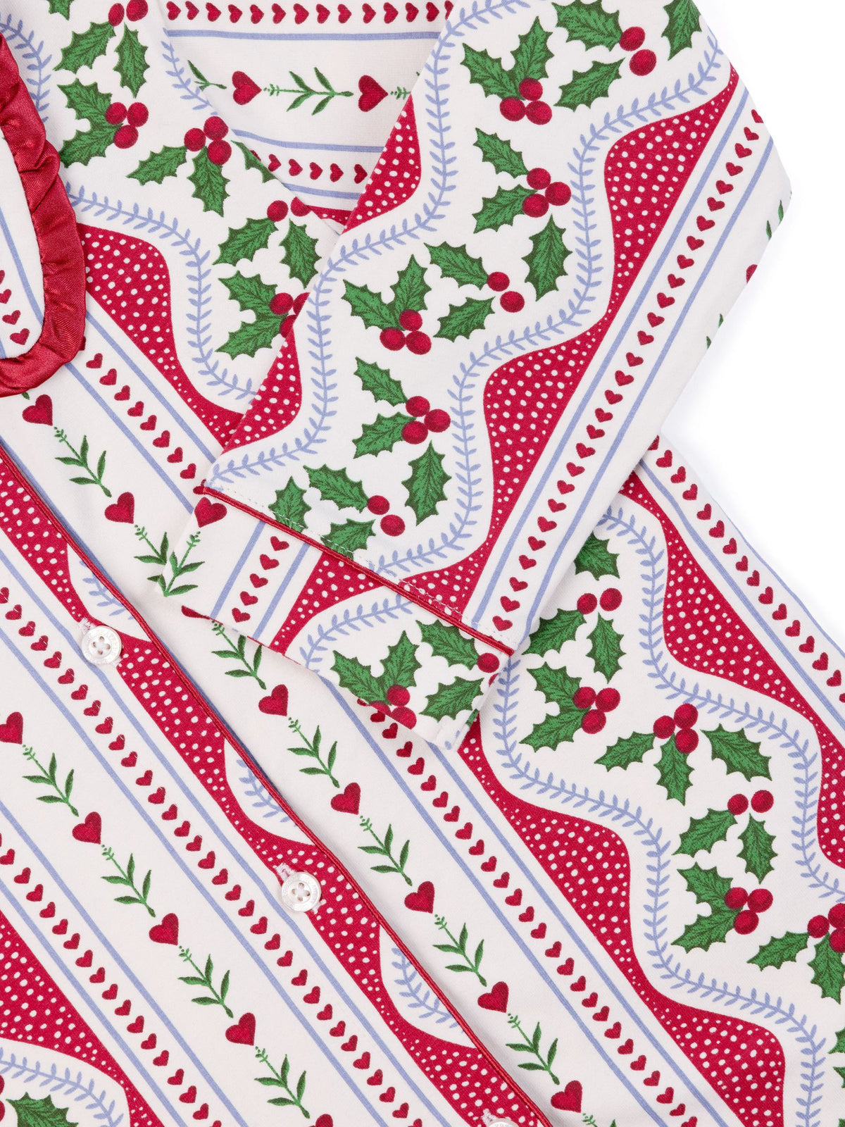 Chelsea Peers Red Kids Cotton Garland Holly Stripe Print Long Pyjamas Set - image 9