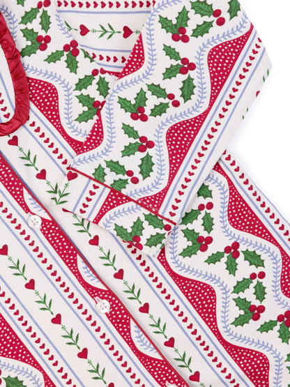 Chelsea Peers Red Kids Cotton Garland Holly Stripe Print Long Pyjamas Set - image 9