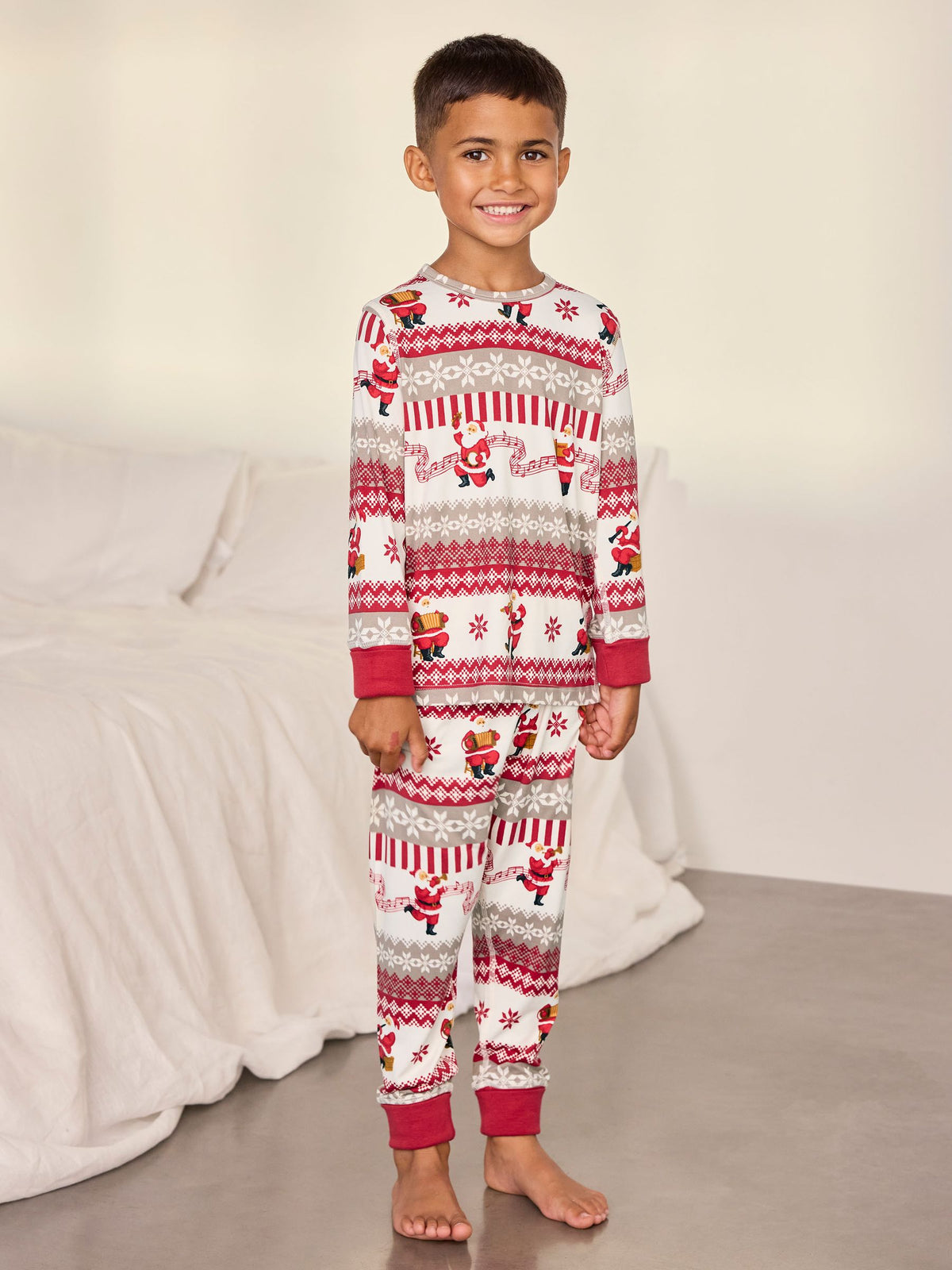 Chelsea Peers Natural Kids Musical Santa Fairisle Print Long Pyjamas Set - image 1
