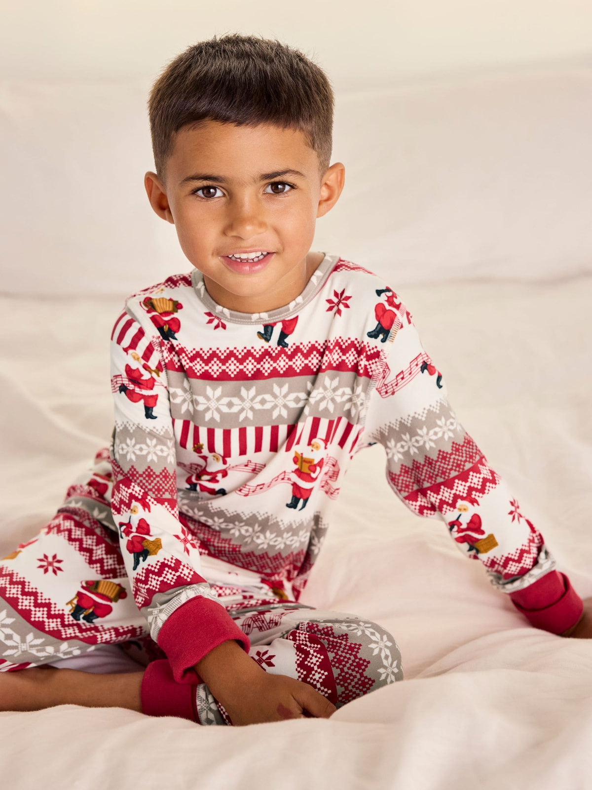 Chelsea Peers Natural Kids Musical Santa Fairisle Print Long Pyjamas Set - image 2