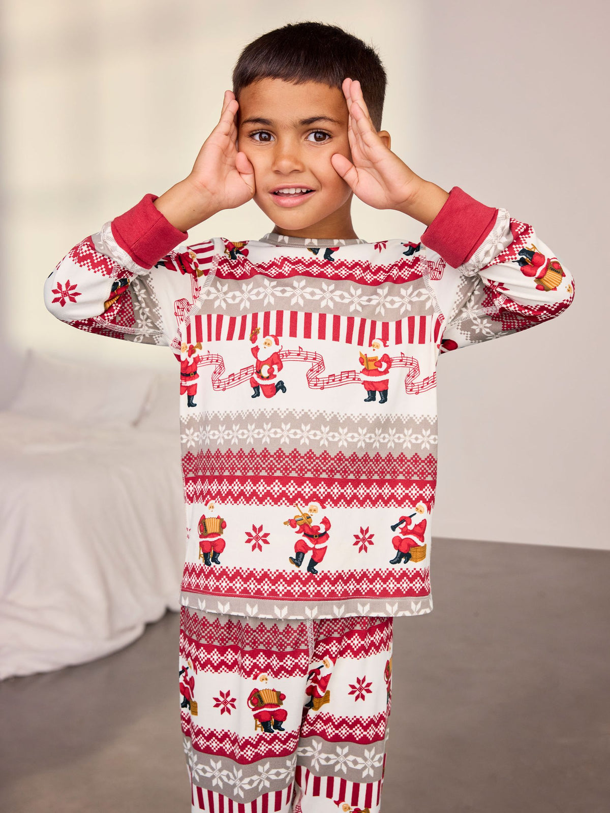 Chelsea Peers Natural Kids Musical Santa Fairisle Print Long Pyjamas Set - image 4